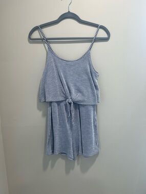 Striped Blue & White Tie-Front Romper